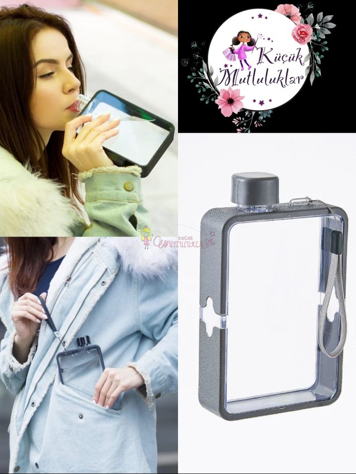 Tablet Matara  Şeffaf Motivasyonel Stickerlı Çerçeveli A5 Şeklinde Su Matarası