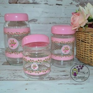 3LÜ GÜL DESENLİ KAVANOZ SET