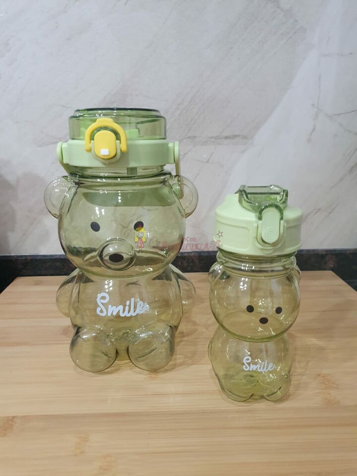 2’li Smile Ayıcık Model Su Matarası Yavrulu Su Şişesi Suluk