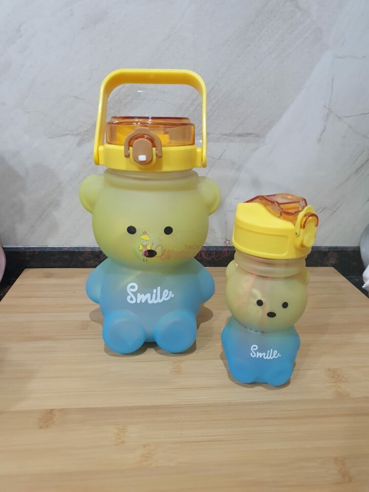 2’li Smile Ayıcık Model Su Matarası Yavrulu Su Şişesi Suluk