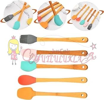 5 Parça Silikon Spatula Kaşık Fırça Seti - Bambu Saplı