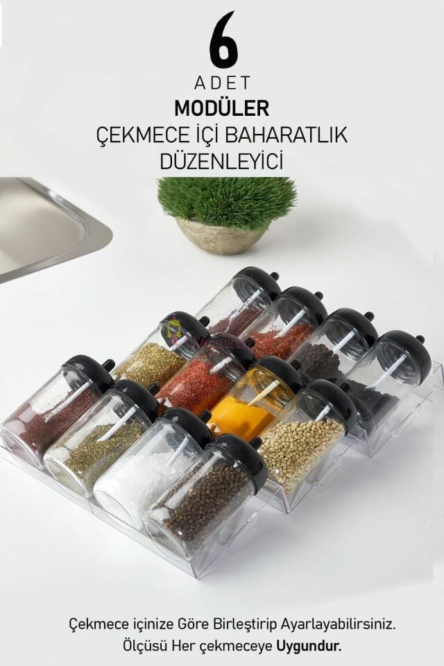 Ayarlanabilir Çekmece Içi Baharatlık Düzenleyici - Baharatlık Takımı Standı Organizeri  (6 ADET)