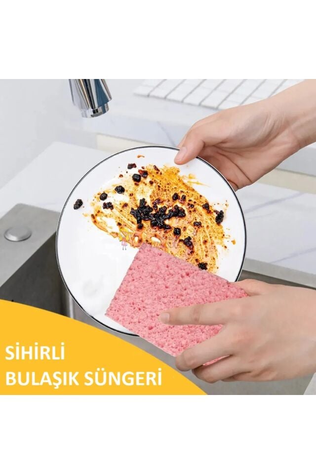 Sihirli Bulaşık Süngeri Islanınca Şişen Yüksek Su Kapasiteli Sıkıştırılmış Selüloz Süngeri 3 lü