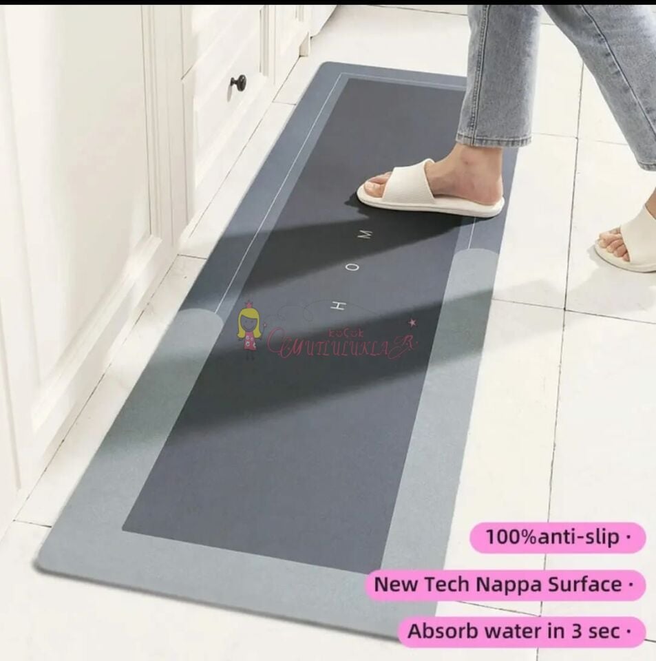 Büyük Boy Dikdörtgen Uzun HOME yazılı Sihirli Paspas
