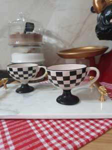 Damalı Double Türk Kahvesi Fincanı ( Tekli )