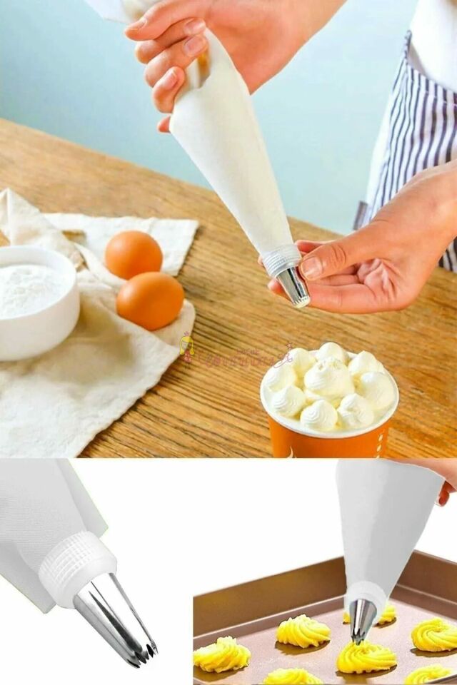 Krema Sıkma Torbası Seti 8 Parça Kek Kalıplı Çelik Uçlu Kek Pasta Dekorasyon Seti