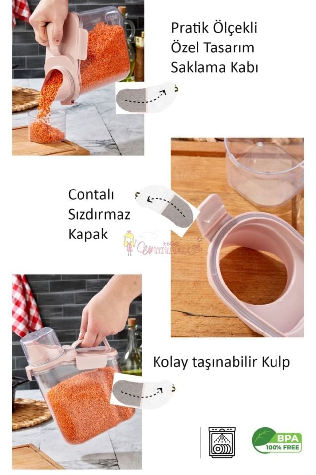 Erzak Saklama Kabı - Ölçekli Bakliyat Kabı Düzenleyici Kavanoz Contalı