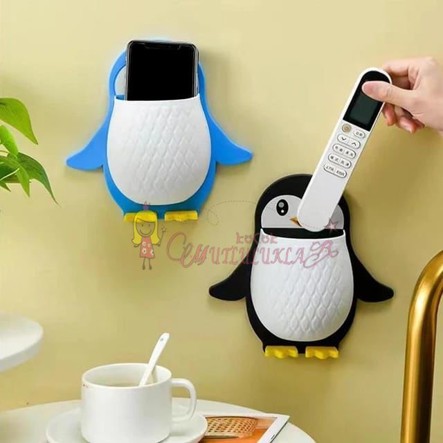 Penguen Tasarımlı Diş Fırça Macun Kutusu Yapışkanlı Çok Amaçlı Organizer