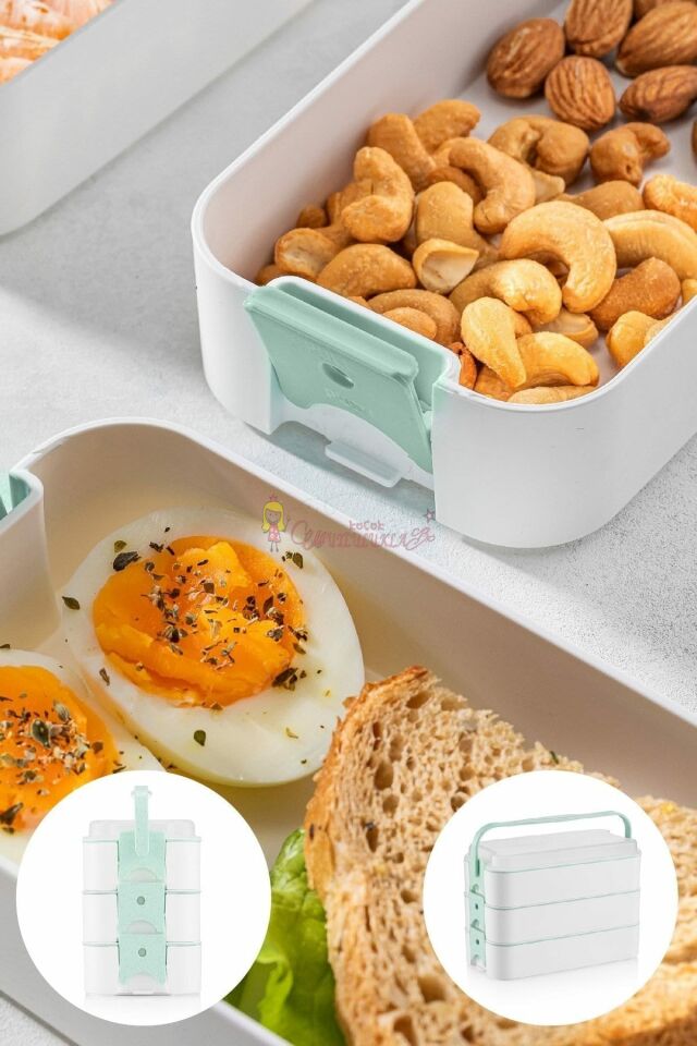 3 Katlı Taşınabilir Yemek Kabı – Lunch Box Diyet Beslenme Saklama Kabı Çatal Kaşıklı