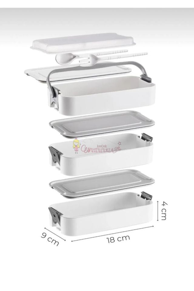 3 Katlı Taşınabilir Yemek Kabı – Lunch Box Diyet Beslenme Saklama Kabı Çatal Kaşıklı