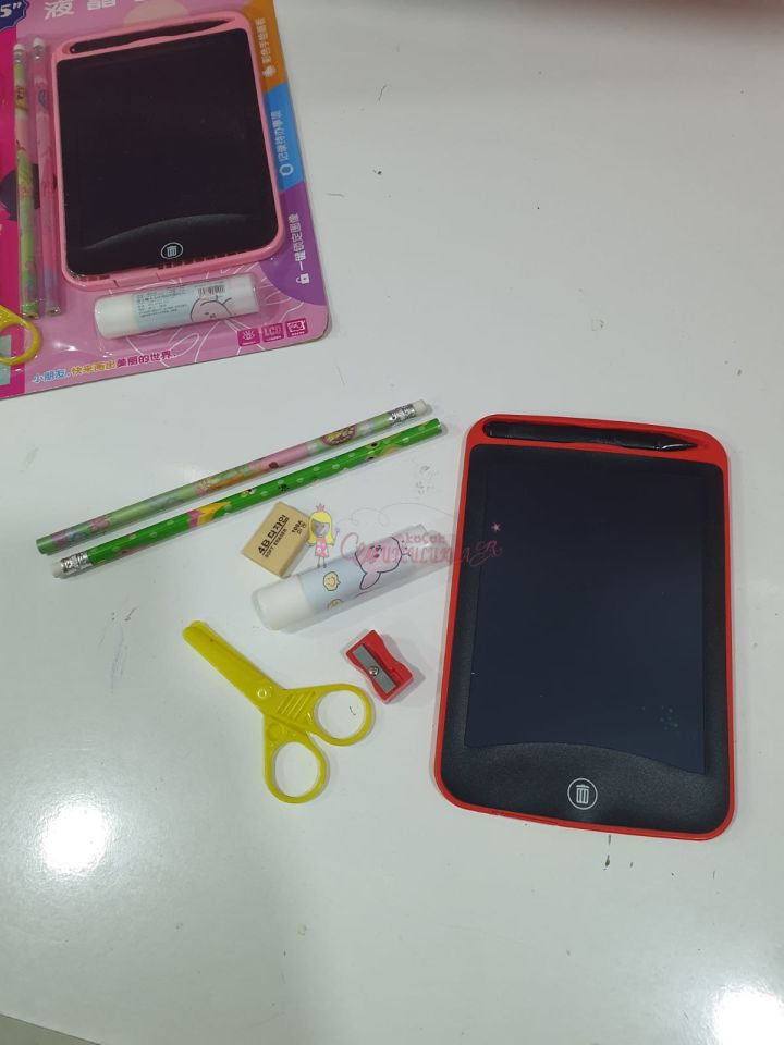 Çocuk Tablet LCD 8.5 Inç Dijital Kalemli Çizim Yazı Tahtası Pembe + Hediye Set