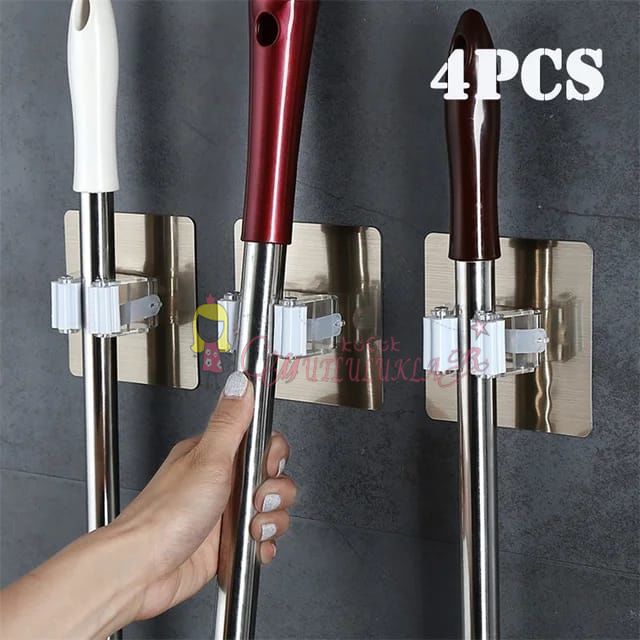 Yapışkanlı Pratik Mop Tutucu 4 Adet Gold Beyaz