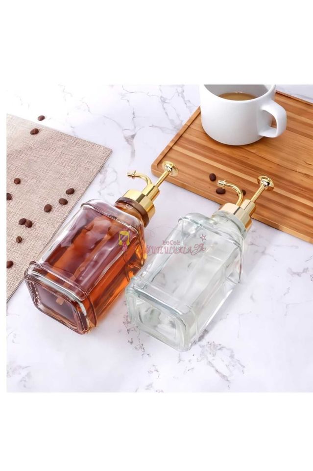 Damla 2 Li Kristal Cam, Yağlık ,Kahve Dağıtıcı Dispenser, Sabunluk,Losyon Gold / Gümüş 500 ml