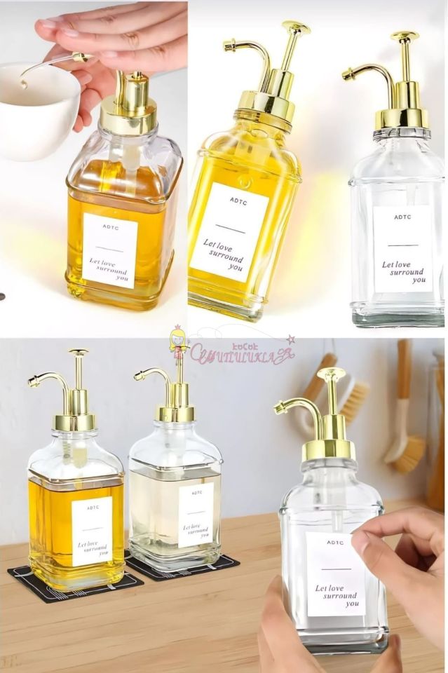 Damla 2 Li Kristal Cam, Yağlık ,Kahve Dağıtıcı Dispenser, Sabunluk,Losyon Gold / Gümüş 500 ml