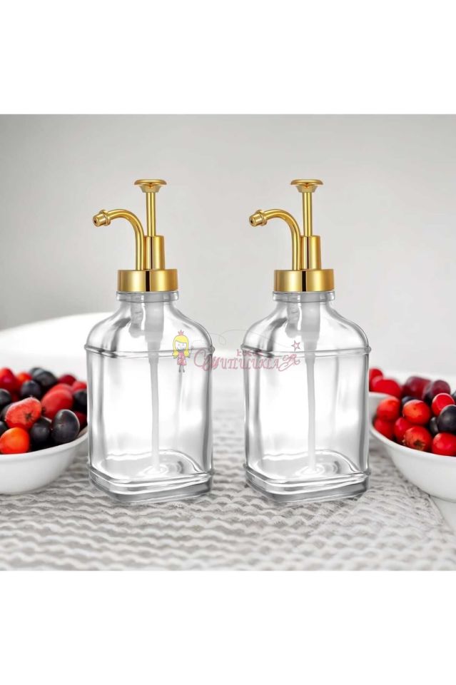Damla 2 Li Kristal Cam, Yağlık ,Kahve Dağıtıcı Dispenser, Sabunluk,Losyon Gold / Gümüş 500 ml