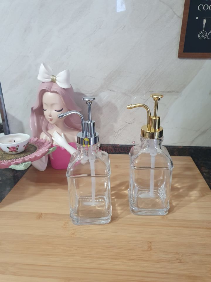Damla 2 Li Kristal Cam, Yağlık ,Kahve Dağıtıcı Dispenser, Sabunluk,Losyon Gold / Gümüş 500 ml
