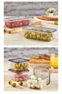 Lüx 6 Bölmeli Tepsili Antrasit ve Sefaf Kristal Kahvaltılık Saklama Kabı