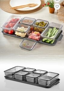 Lüx 6 Bölmeli Tepsili Antrasit ve Sefaf Kristal Kahvaltılık Saklama Kabı