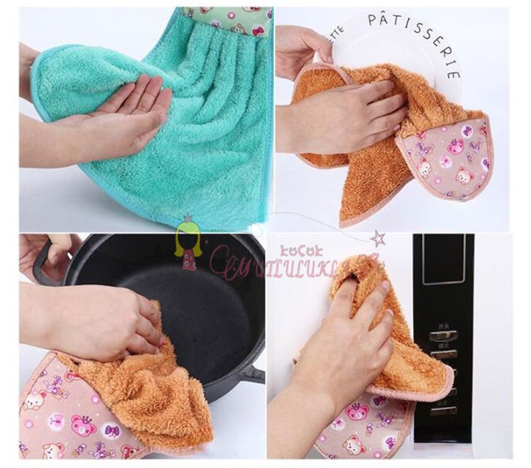 Mercan kadife Askılı Mutfak Banyo El Havlusu