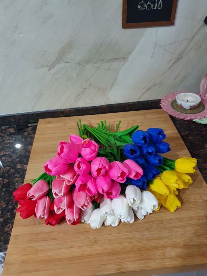 Yapay 10lu Islak Lale Buketi Gerçek Dokulu