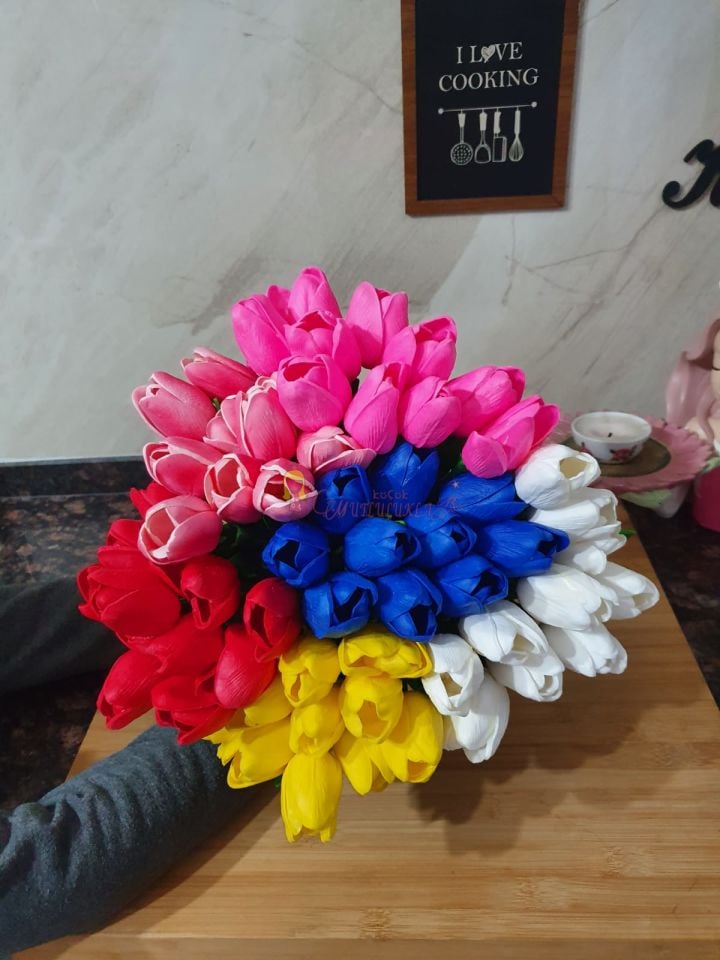 Yapay 10lu Islak Lale Buketi Gerçek Dokulu