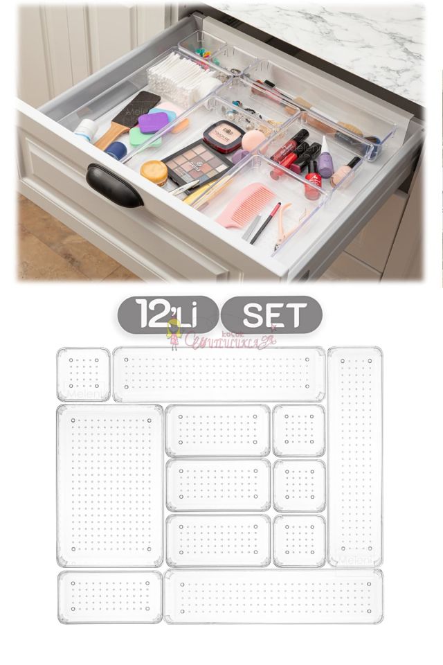 12li Set Modüler Çekmece Içi Düzenleyici Banyo Makyaj Takı Düzenleyici