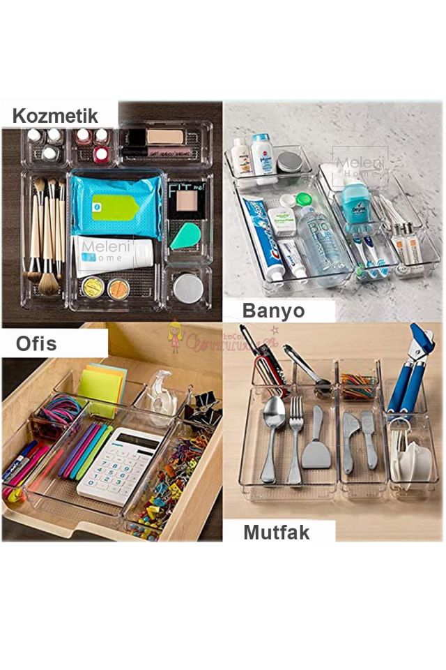 12li Set Modüler Çekmece Içi Düzenleyici Banyo Makyaj Takı Düzenleyici