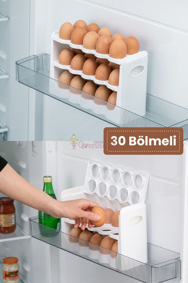 3 Katlı Döner 30 Bölmeli Yumurta Kutusu Organizer Yumurtalık