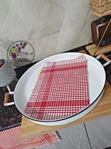 Ahşap Kulplu Country Tarzı Büyük Boy Beyaz Tepsi 51CM