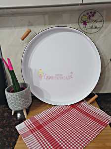 Ahşap Kulplu Country Tarzı Büyük Boy Beyaz Tepsi 51CM