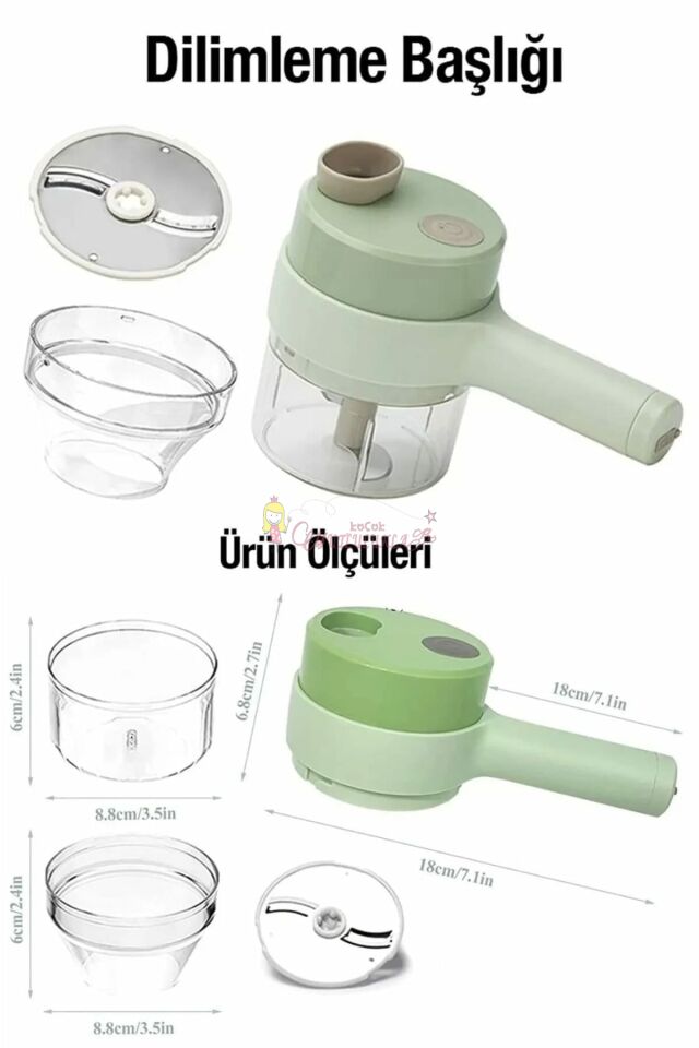 2 Hazneli Doğrayıcı Set Sebze Kesici Rondo Kablosuz Şarjlı Mutfak Robotu