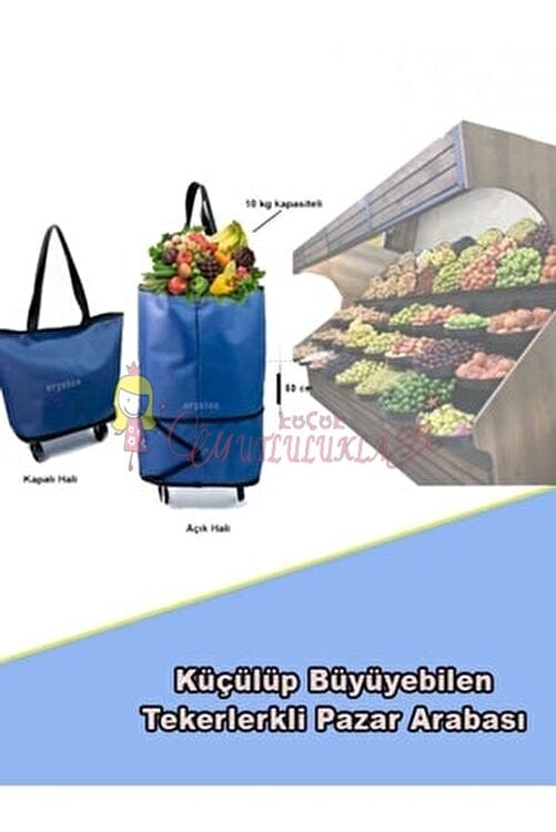 Pazar Arabası Pazar Çantası Market Pazar Alışveriş Çantası Portatif Açılır Kapanır Tekerlekli