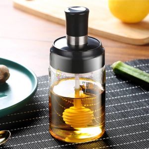 3'lü Trend Silikon Fırçalı Yağlık Kaşıklı Cam Baharatlık Kaşıklı Bal Kavanozu