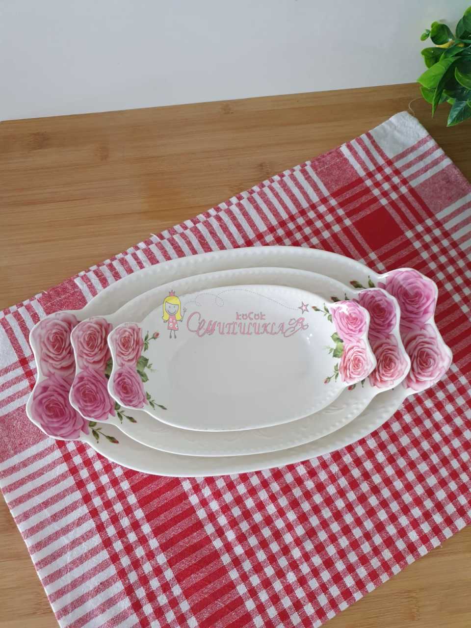 3lu cicekli salta kasesi kayık tabak derin