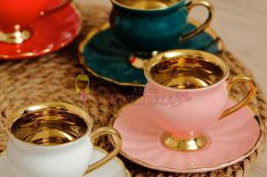 Gold Detaylı Renkli Lux Kahve Fincani