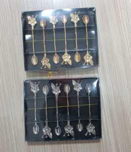 6 Kişilik Lüx Çay Kaşığı Gold / Gümüş Japon Gülü 