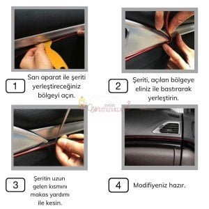 Araba Oto Trim Dekorasyon Şeridi Kauçuk Elastik Kolay Kurulum 5 metre Şerit Bant