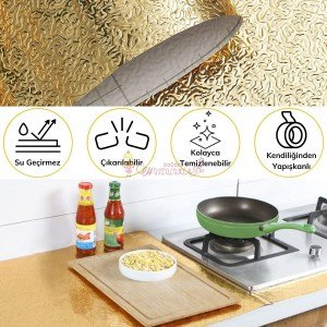 10 Metre Kendinden Yapışkanlı Silinebilir Mutfak Tezgah Üstü Sticker Folyo Gold