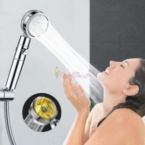 Duş Başlığı Turbo Pervaneli Serinletici Tasarım Start Stop Tuşu Duş Başlığı 360 Derece Döner