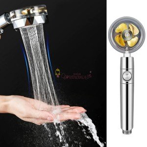 Duş Başlığı Turbo Pervaneli Serinletici Tasarım Start Stop Tuşu Duş Başlığı 360 Derece Döner