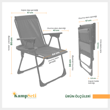 Kampseti Katlanır Kamp Sandalyesi - Yeşil Piknik Sandalyesi Bardaklıklı-M1