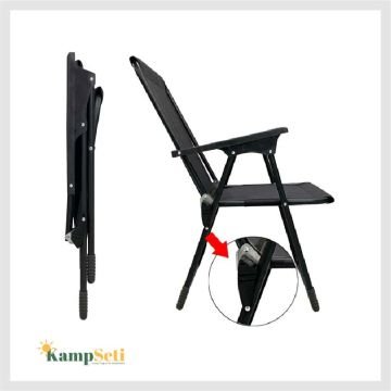 Kampseti 2 Adet Siyah Katlanır Kamp Sandalyesi - Plaj Piknik Sandalyesi Bardaklıklı M1