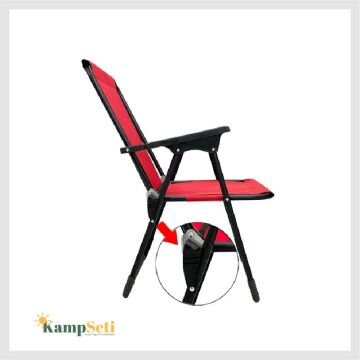 Kampseti 2 Adet Kırmızı Katlanır Kamp Sandalyesi - Plaj Piknik Sandalyesi Bardaklıklı M1