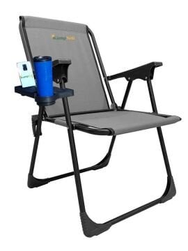 Kampseti 2 Adet Gri Katlanır Kamp Sandalye ve Masa Seti-Taşınabilir Piknik Bahçe Sandalyesi-Masası