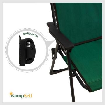 Kampseti 2 Adet Katlanır Kamp Sandalye Yeşil-Siyah ve Masa Seti-Taşınabilir Piknik Bahçe Sandalyesi-Masası