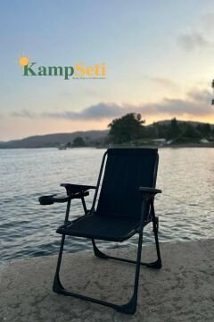 Kampseti 2 Adet Katlanır Kamp Sandalye Siyah ve Masa Seti-Taşınabilir Piknik Bahçe Sandalyesi-Masası
