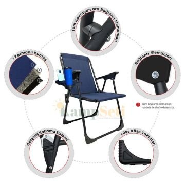 Kampseti 4 Adet Katlanır Kamp Sandalyesi-Lacivert-Taşınabilir Piknik Bahçe Sandalyesi