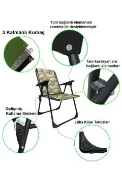Kampseti 4 Adet Katlanır Kamp Sandalyesi-Kamuflaj-Taşınabilir Piknik Bahçe Sandalyesi
