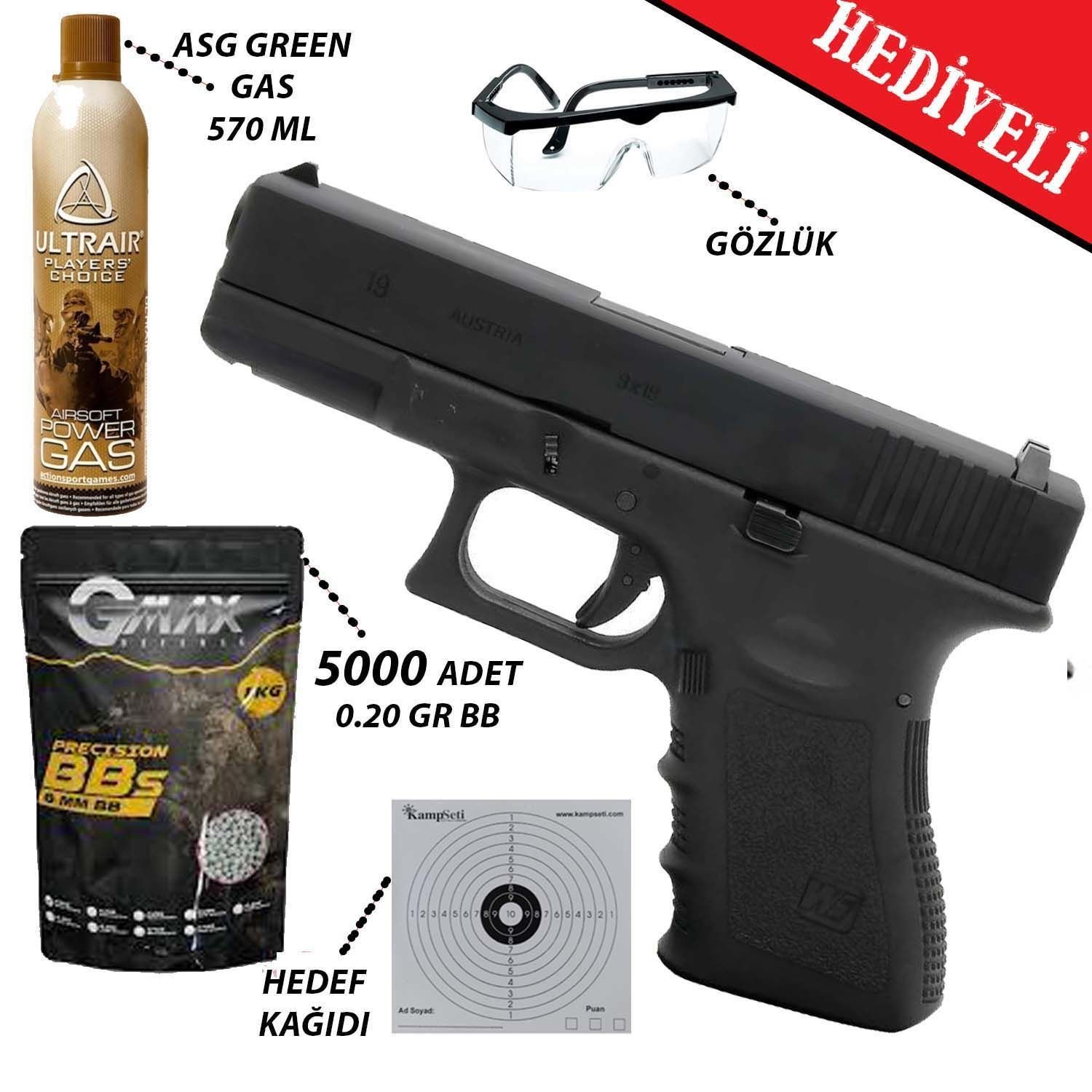 We Glock 19 Gen3 Siyah Blowback Airsoft Tabanca 6mm Green Gas