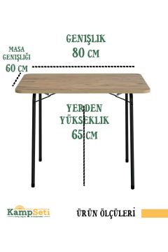 KampSeti 60x80 Katlanır Kamp Masası- Piknik Masası Balkon Bahçe Masası Ahşap